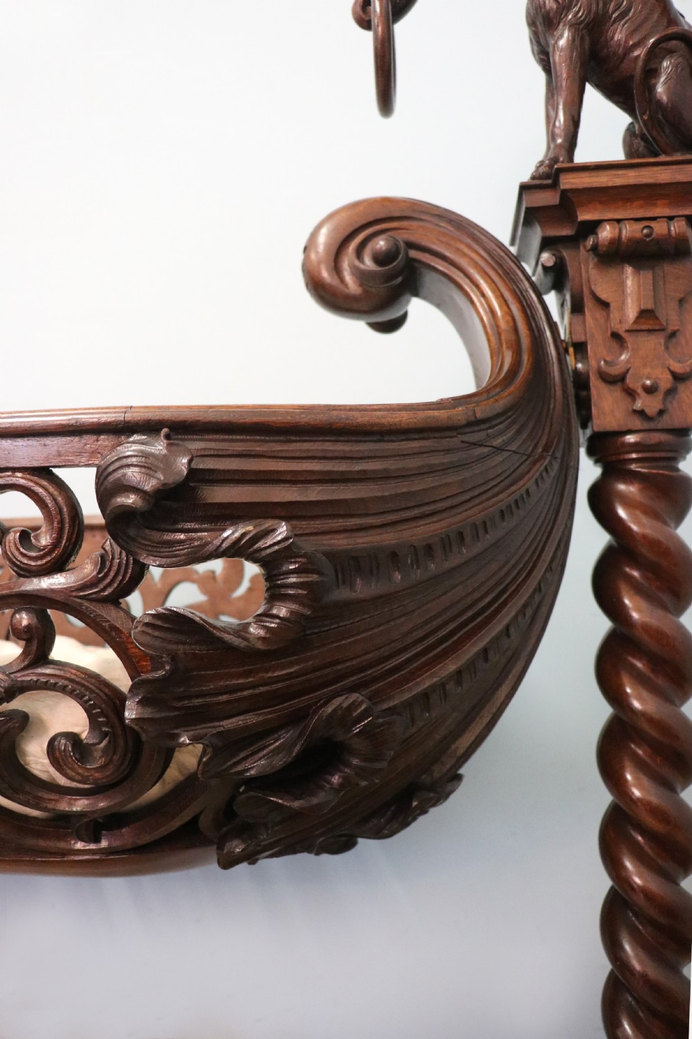 A lovely Victorian rocking baby’s crib with the finest elaborate pierced fretwork oak frame. View XXVII