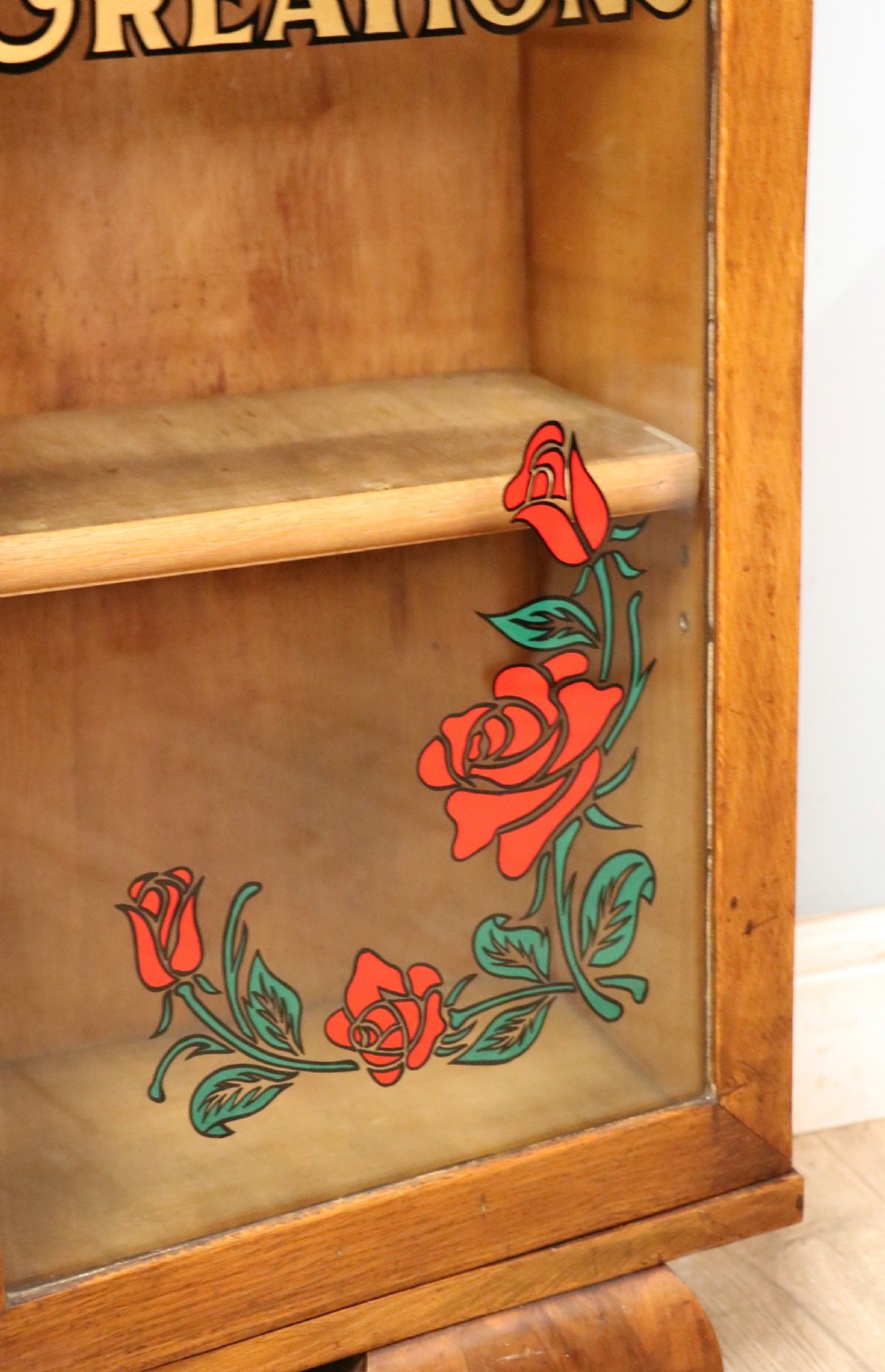 A lovely oak framed and walnut veneered bookcase cabinet. View IX