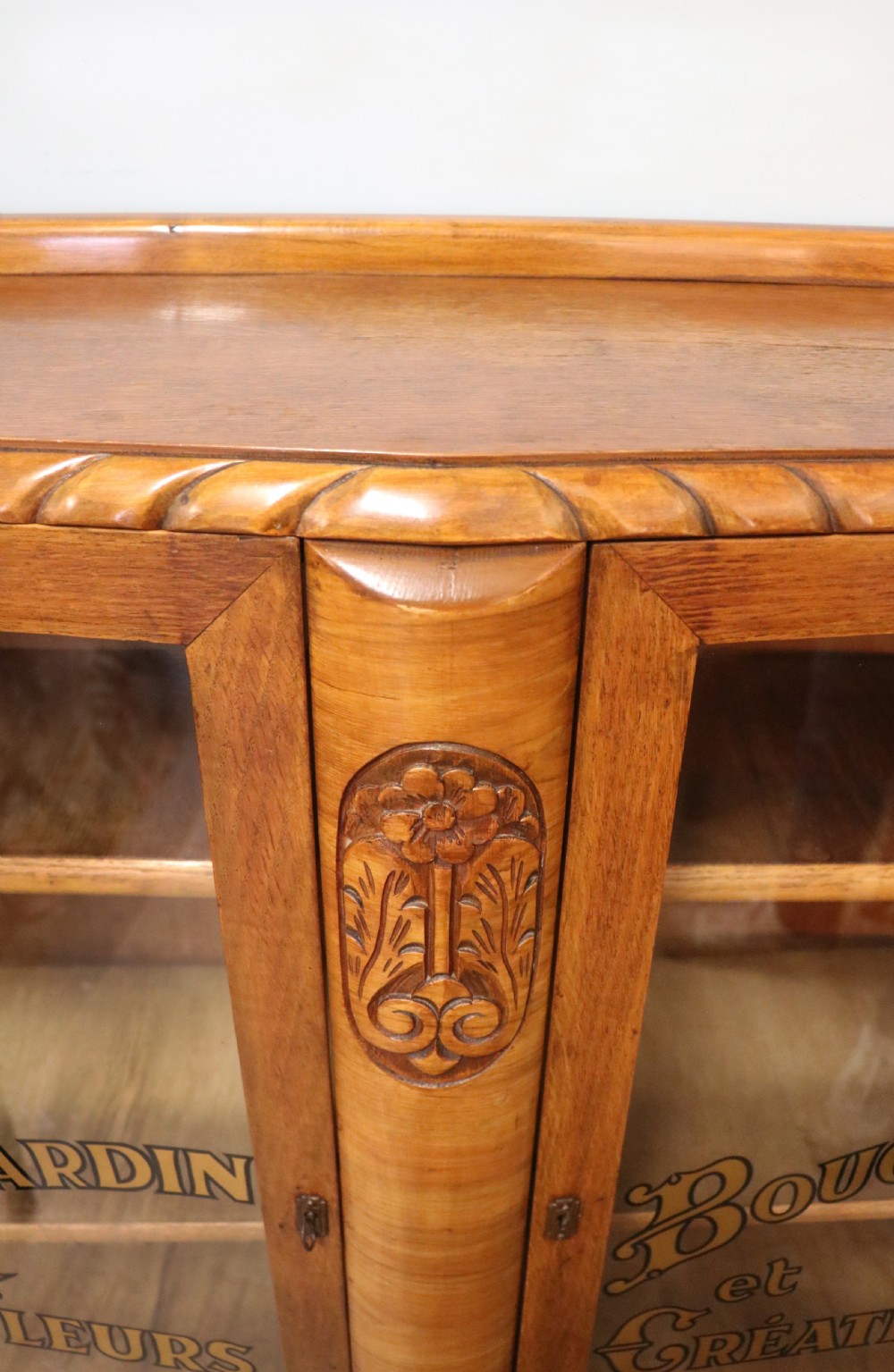 A lovely oak framed and walnut veneered bookcase cabinet. View XV