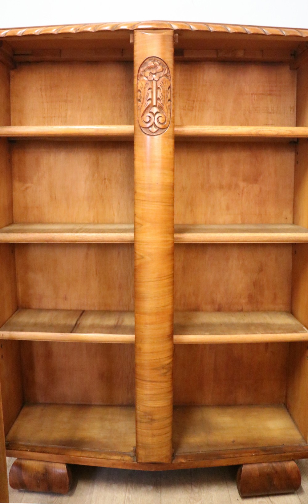 A lovely oak framed and walnut veneered bookcase cabinet. View XXII