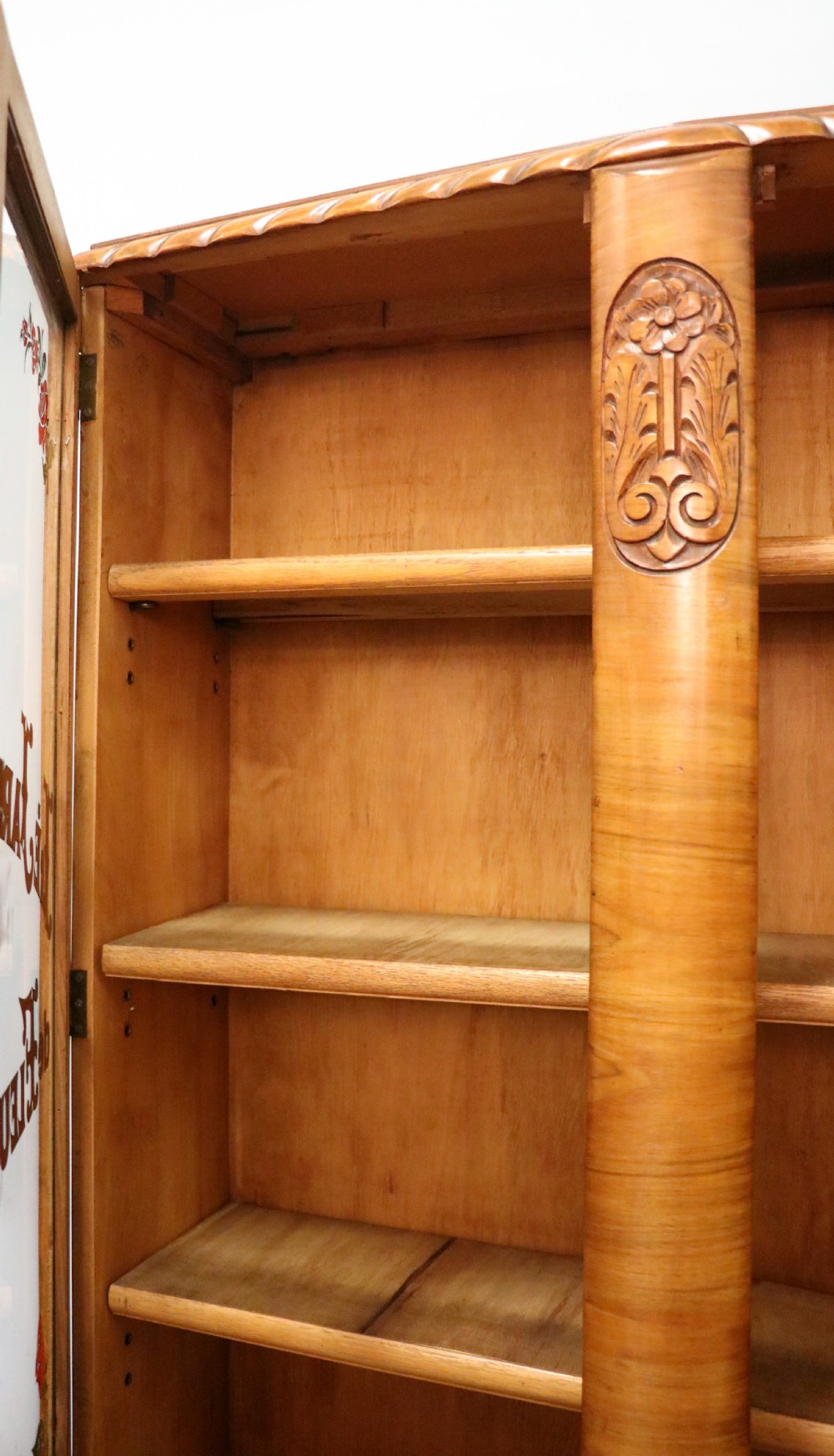 A lovely oak framed and walnut veneered bookcase cabinet. View XXIII