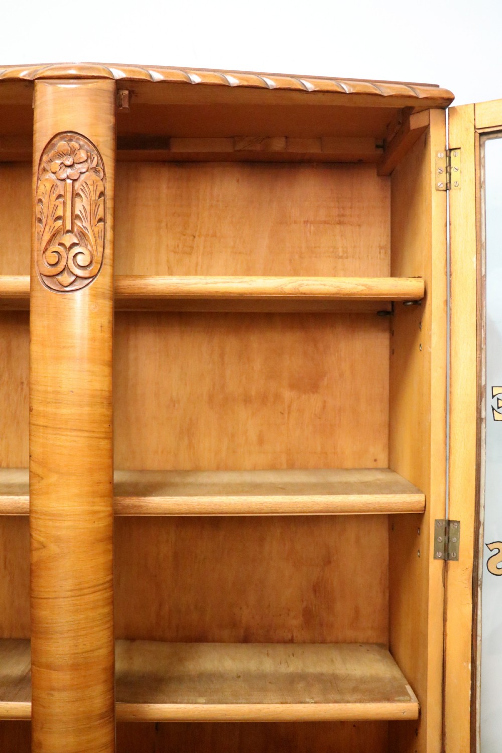 A lovely oak framed and walnut veneered bookcase cabinet. View XXIV