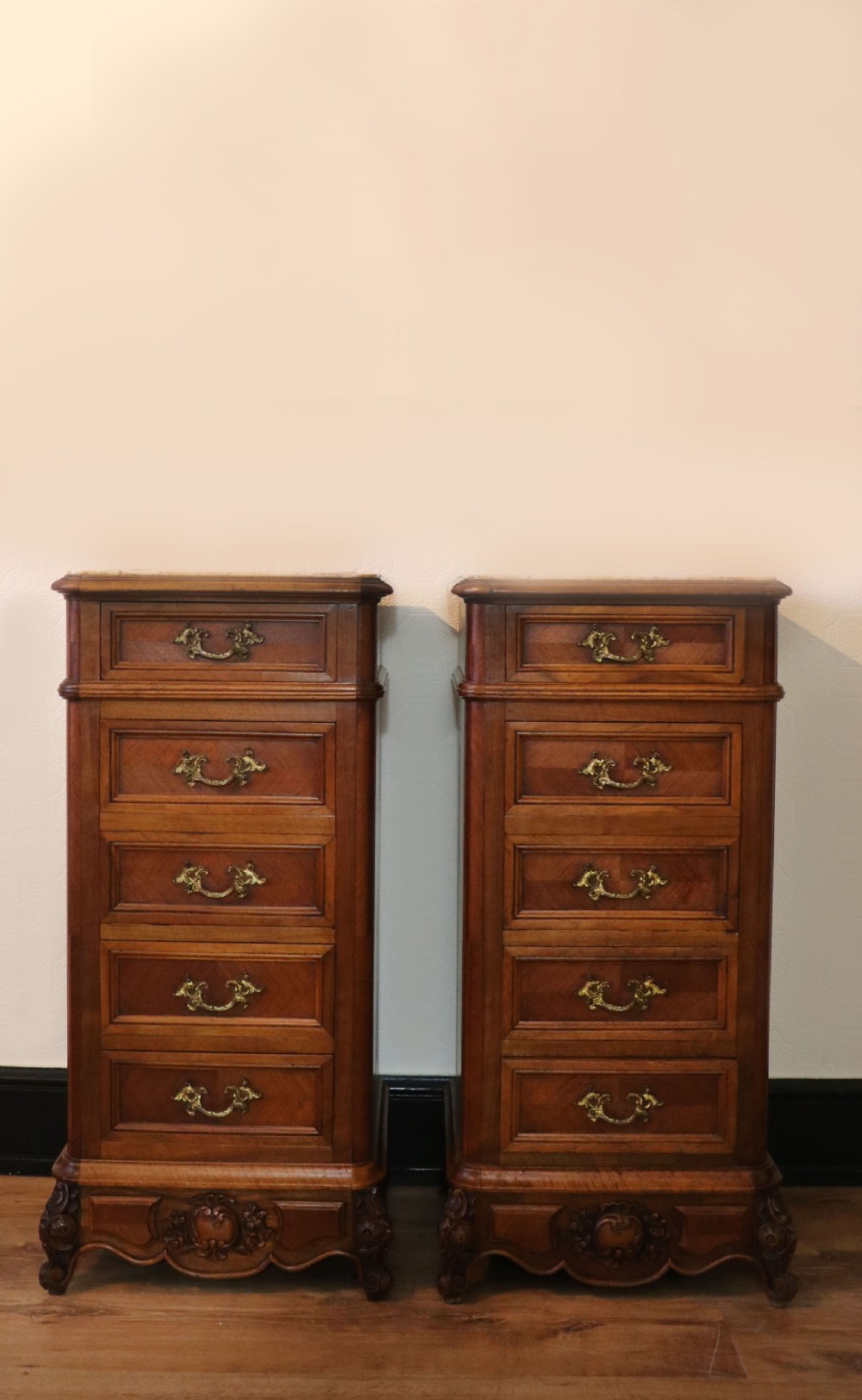 A truly stunning, wonderful & rare pair of 19th Century French bedside cabinets!   View II