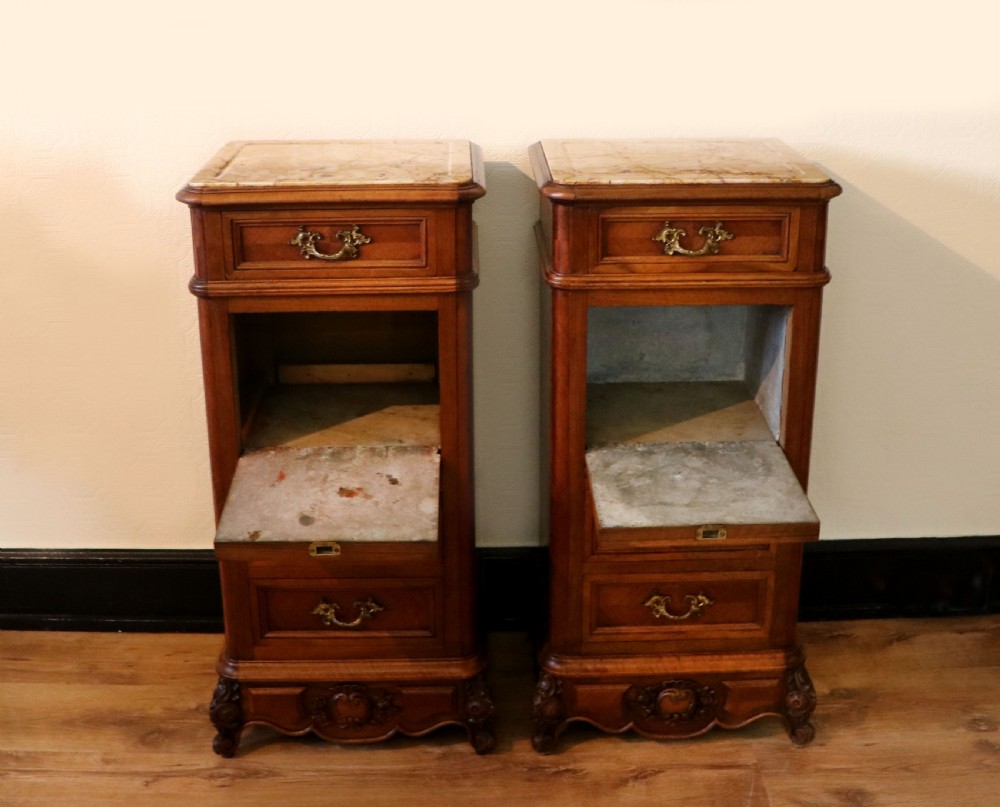 A truly stunning, wonderful & rare pair of 19th Century French bedside cabinets!   View VI
