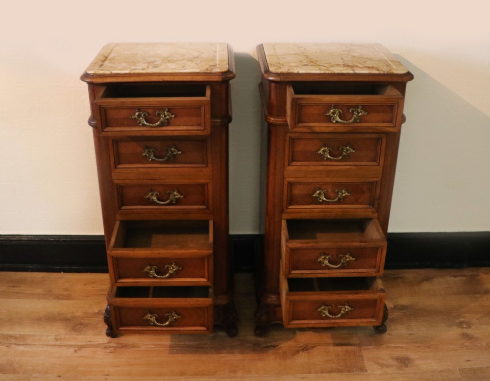 A truly stunning, wonderful & rare pair of 19th Century French bedside cabinets!   View IX