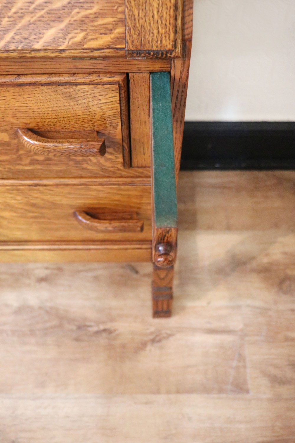 A lovely 1930s golden oak bureau.  View XXII