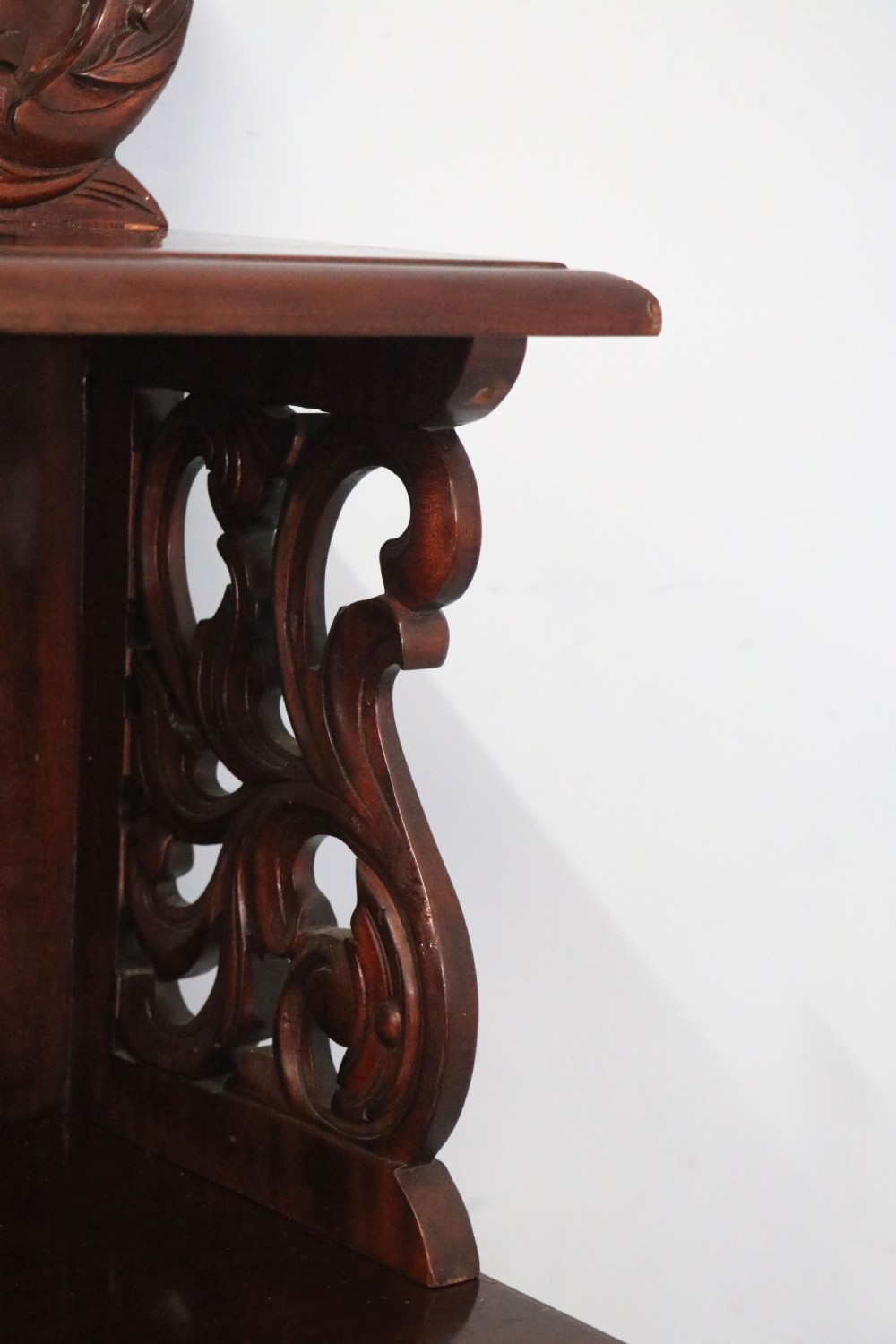 A Victorian mahogany chiffonier sideboard featuring hand-painted Red Lion pub lettering on the upper shelf back and lower cupboard doors. View XII