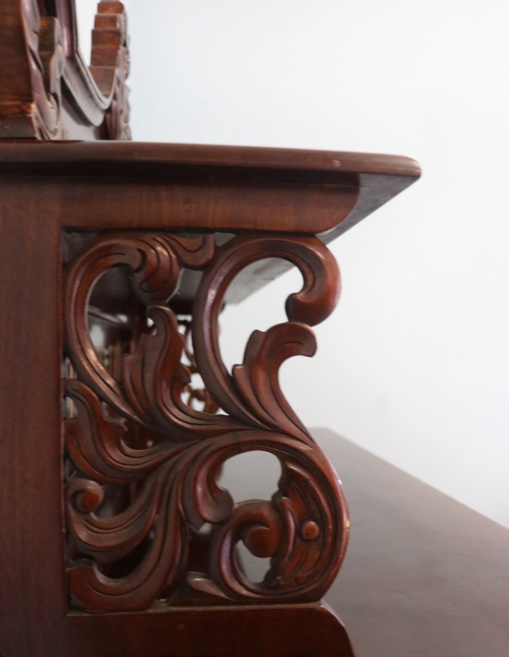 A Victorian mahogany chiffonier sideboard featuring hand-painted Red Lion pub lettering on the upper shelf back and lower cupboard doors. View XIV