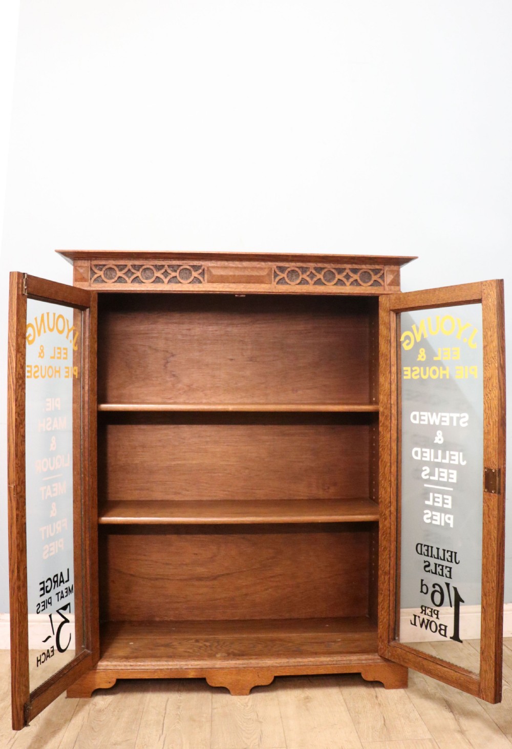 A simply charming 1930’s oak framed and glazed two door bookcase or display cabinet. View III