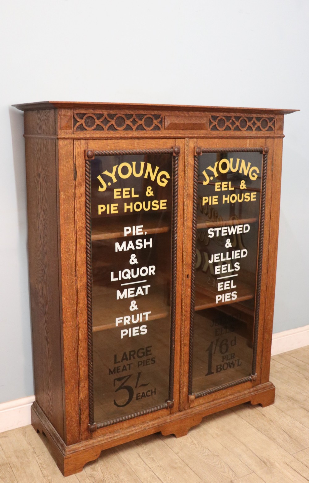 A simply charming 1930’s oak framed and glazed two door bookcase or display cabinet. View V