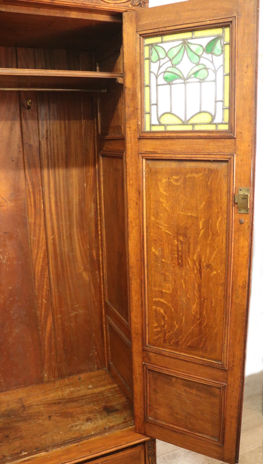 A truly wonderful late 19th century ‘one off’ craftsman built light oak wardrobe.  View XXVI
