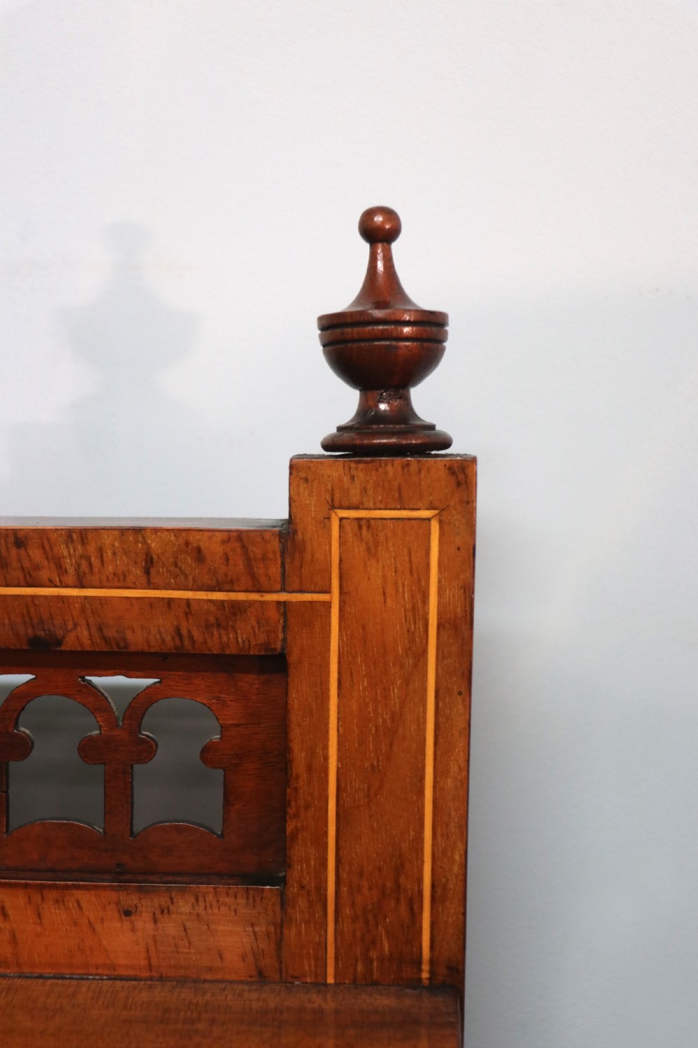 A lovely late Victorian walnut veneered and inlaid bookcase or display cabinet.  View IX