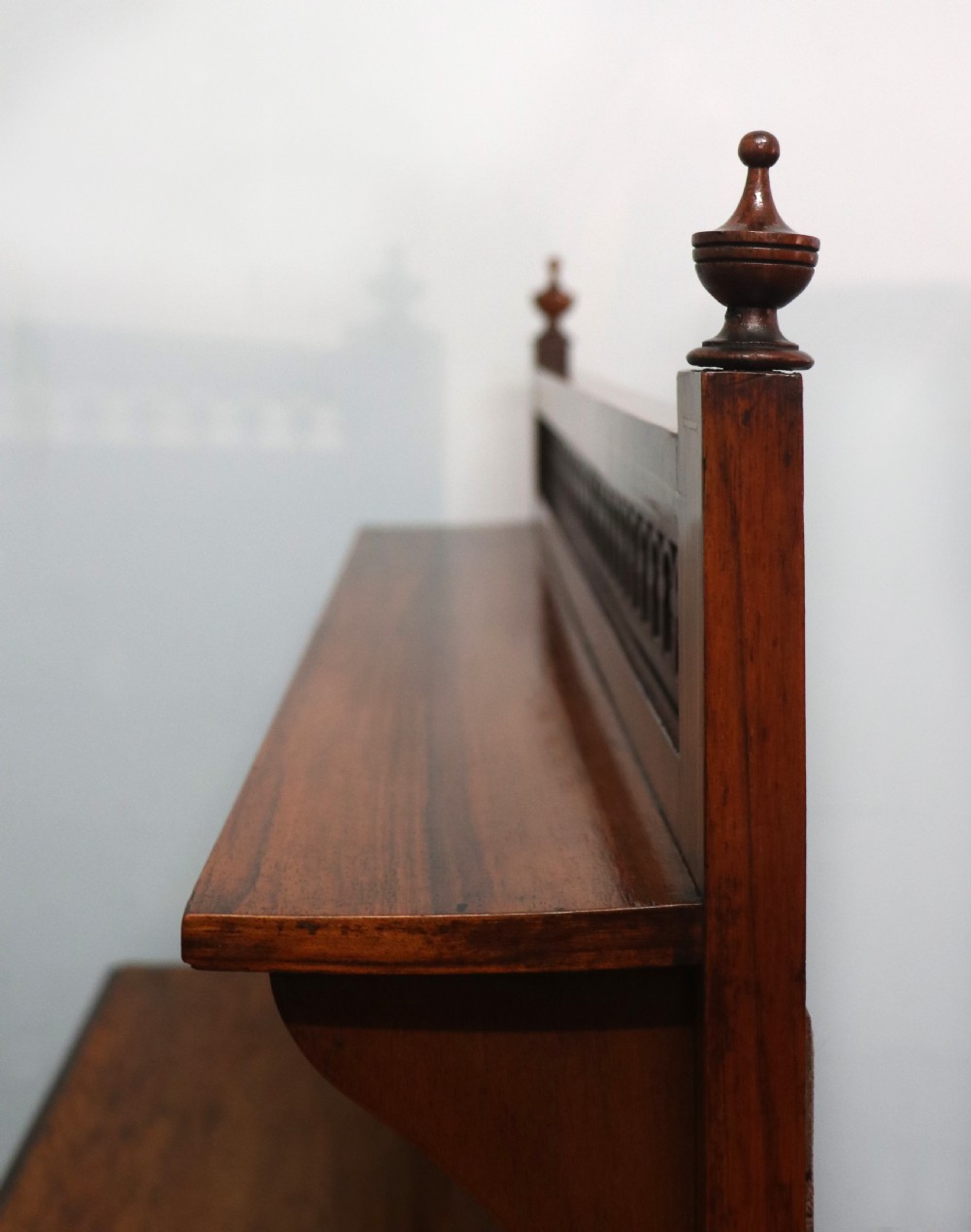 A lovely late Victorian walnut veneered and inlaid bookcase or display cabinet.  View XI