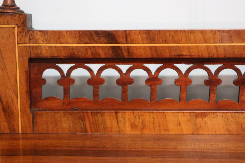 A lovely late Victorian walnut veneered and inlaid bookcase or display cabinet.  View XII