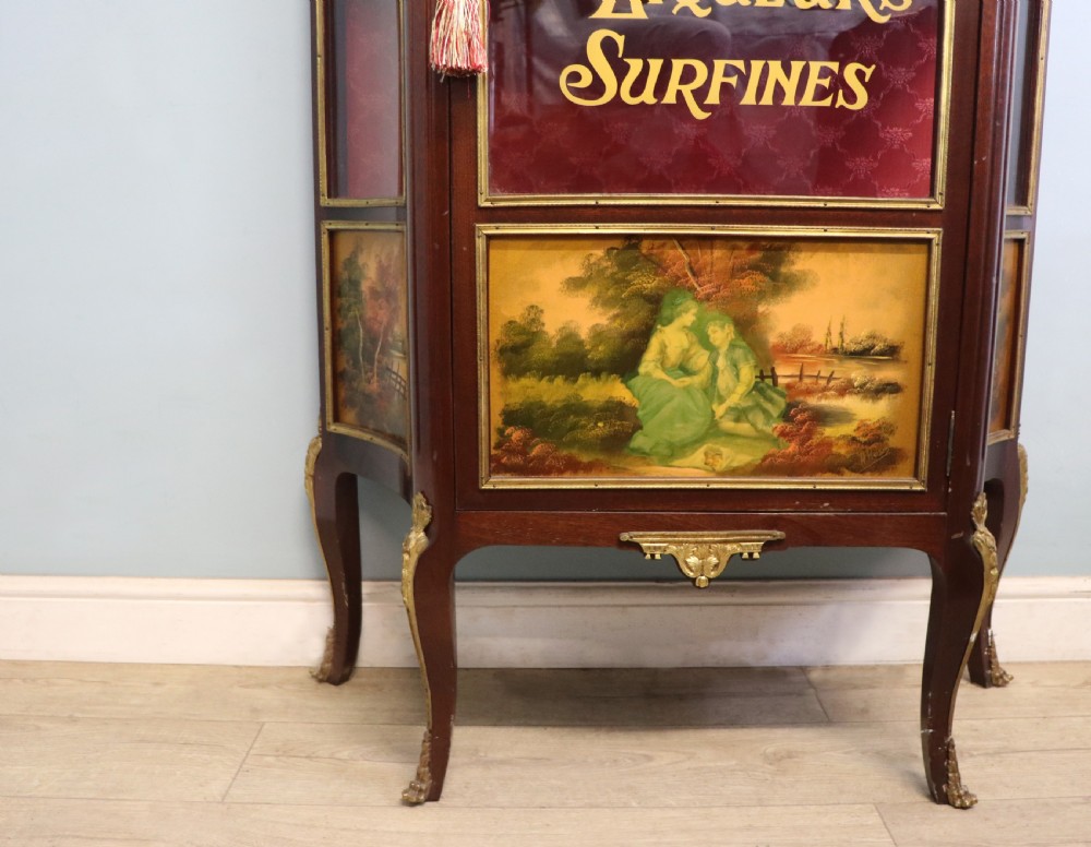 A very fine 20th century Vernis Martin style vitrine display cabinet, later sign written for Leon Dardant distillery of Vienna. View XXV