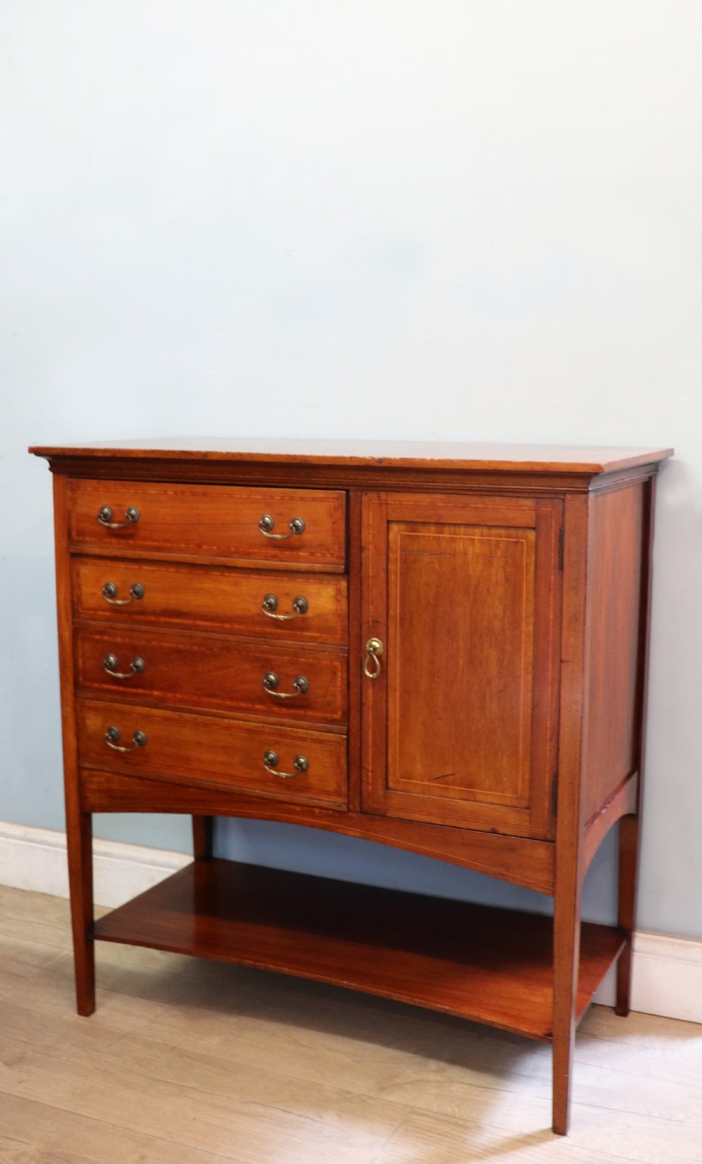 A wonderful early 20th century mahogany and inlaid combination music cabinet and cupboard. View VIII