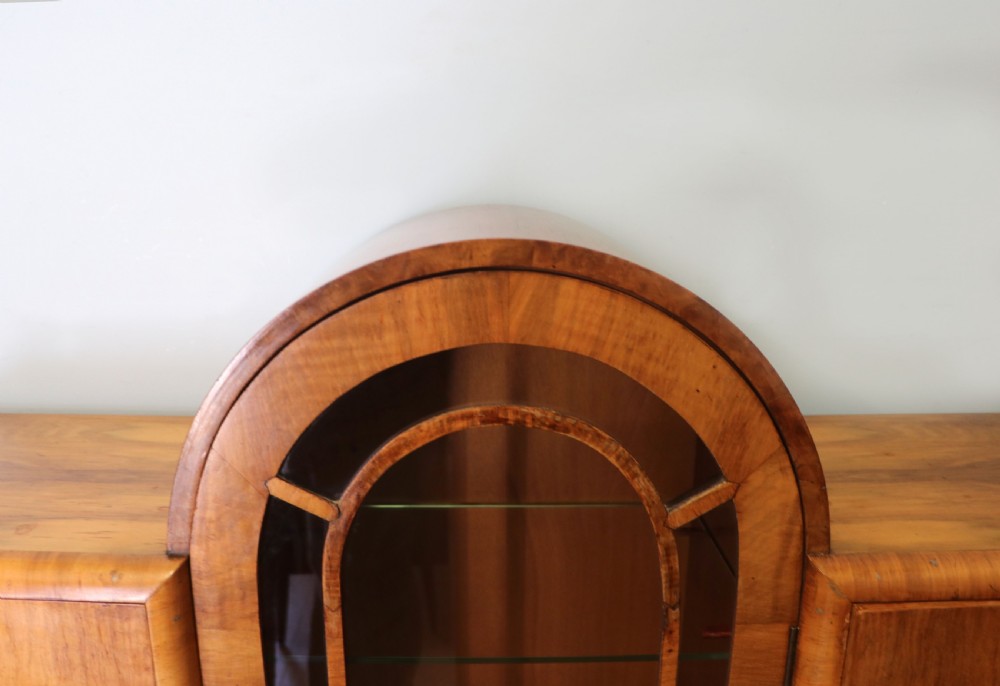 An absolutely lovely & unusual early 20th century walnut veneered side or display cabinet. View VI