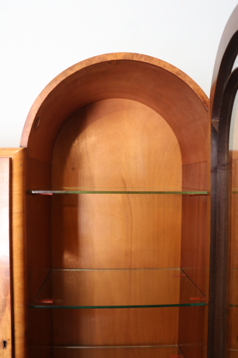 An absolutely lovely & unusual early 20th century walnut veneered side or display cabinet. View VIII