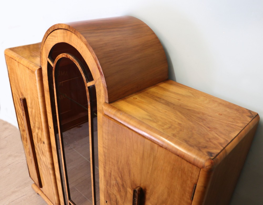 An absolutely lovely & unusual early 20th century walnut veneered side or display cabinet. View XV