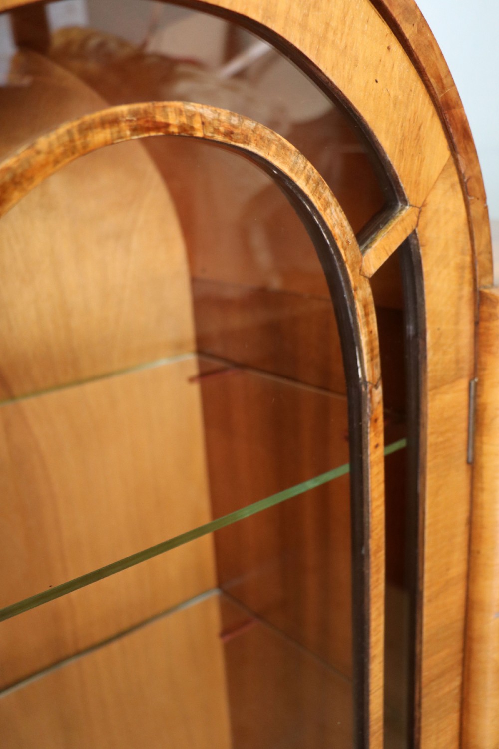 An absolutely lovely & unusual early 20th century walnut veneered side or display cabinet. View XX