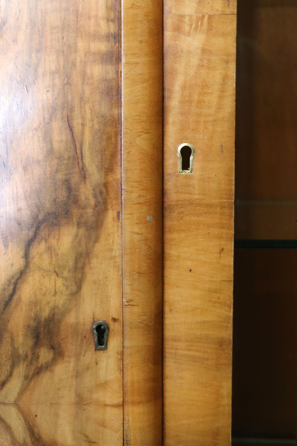 An absolutely lovely & unusual early 20th century walnut veneered side or display cabinet. View XXIV
