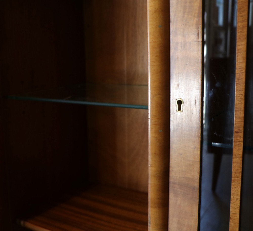 An absolutely lovely & unusual early 20th century walnut veneered side or display cabinet. View XXX