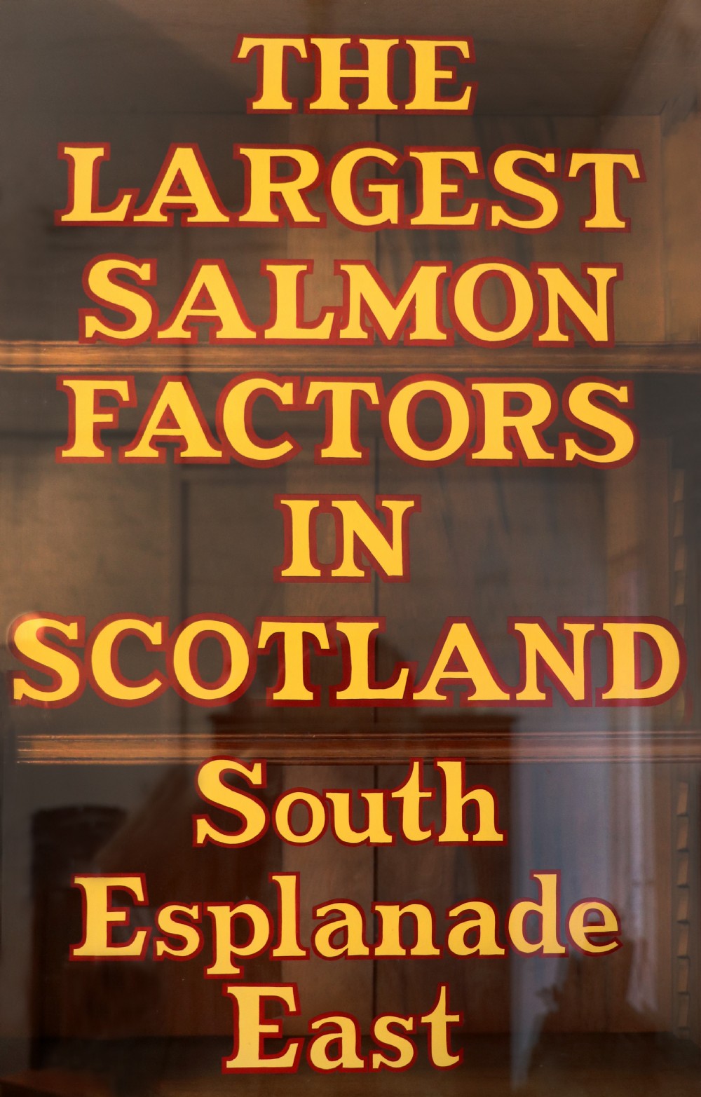 A Victorian mahogany two-height glazed bookcase featuring gilt advertising lettering on the glass doors and lower panelled doors. View VII