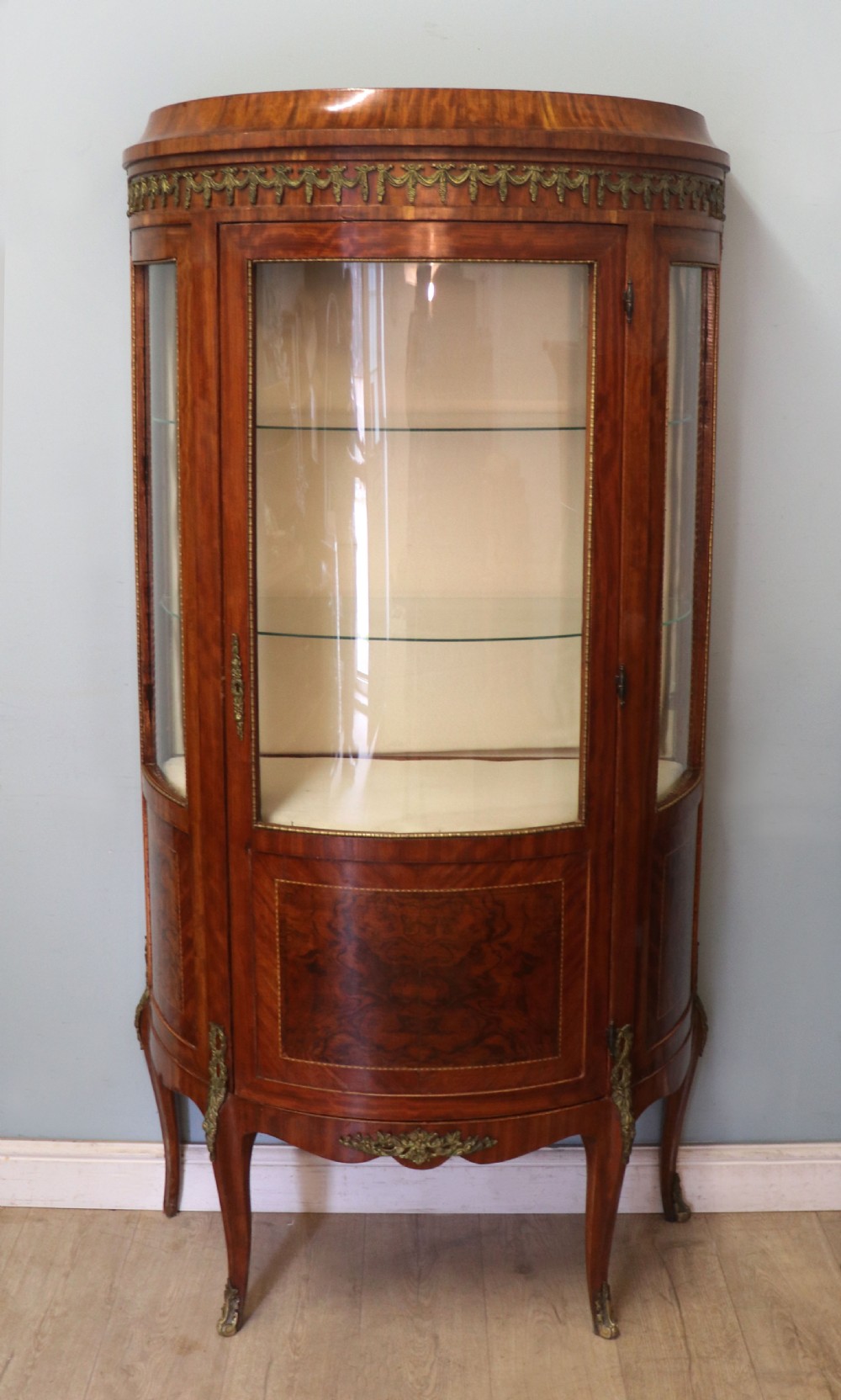  A lovely last century French mahogany vitrine display cabinet.