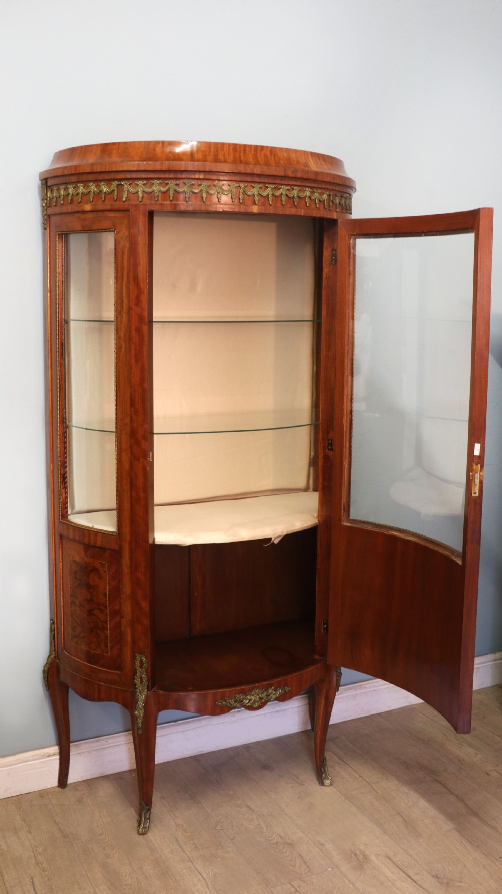  A lovely last century French mahogany vitrine display cabinet. View IV