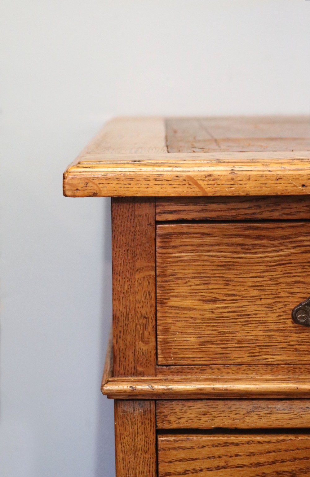 Victorian quality! A lovely late 19th century light oak twin pedestal desk.  View IV
