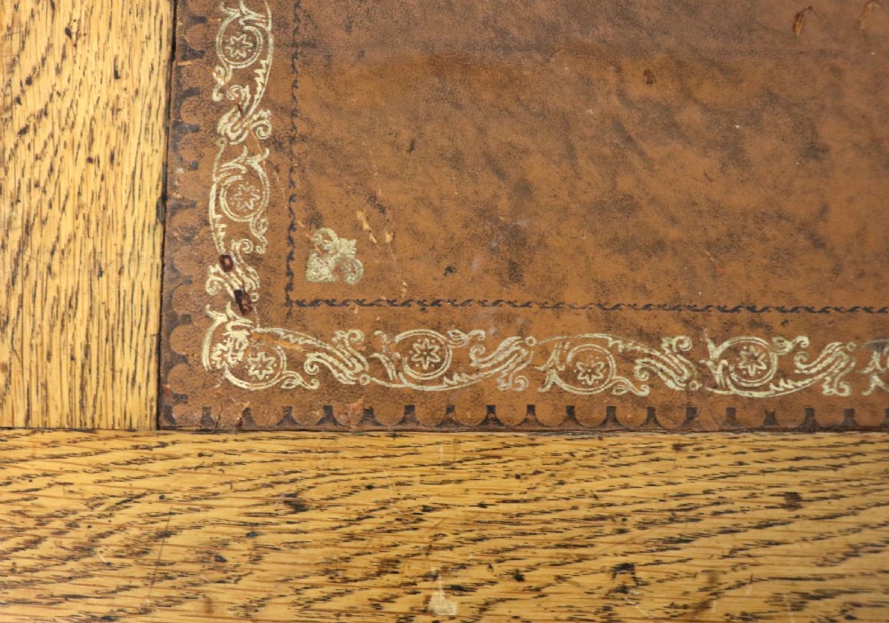 Victorian quality! A lovely late 19th century light oak twin pedestal desk.  View VII