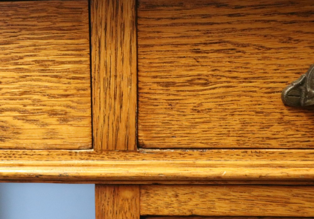 Victorian quality! A lovely late 19th century light oak twin pedestal desk.  View XIII
