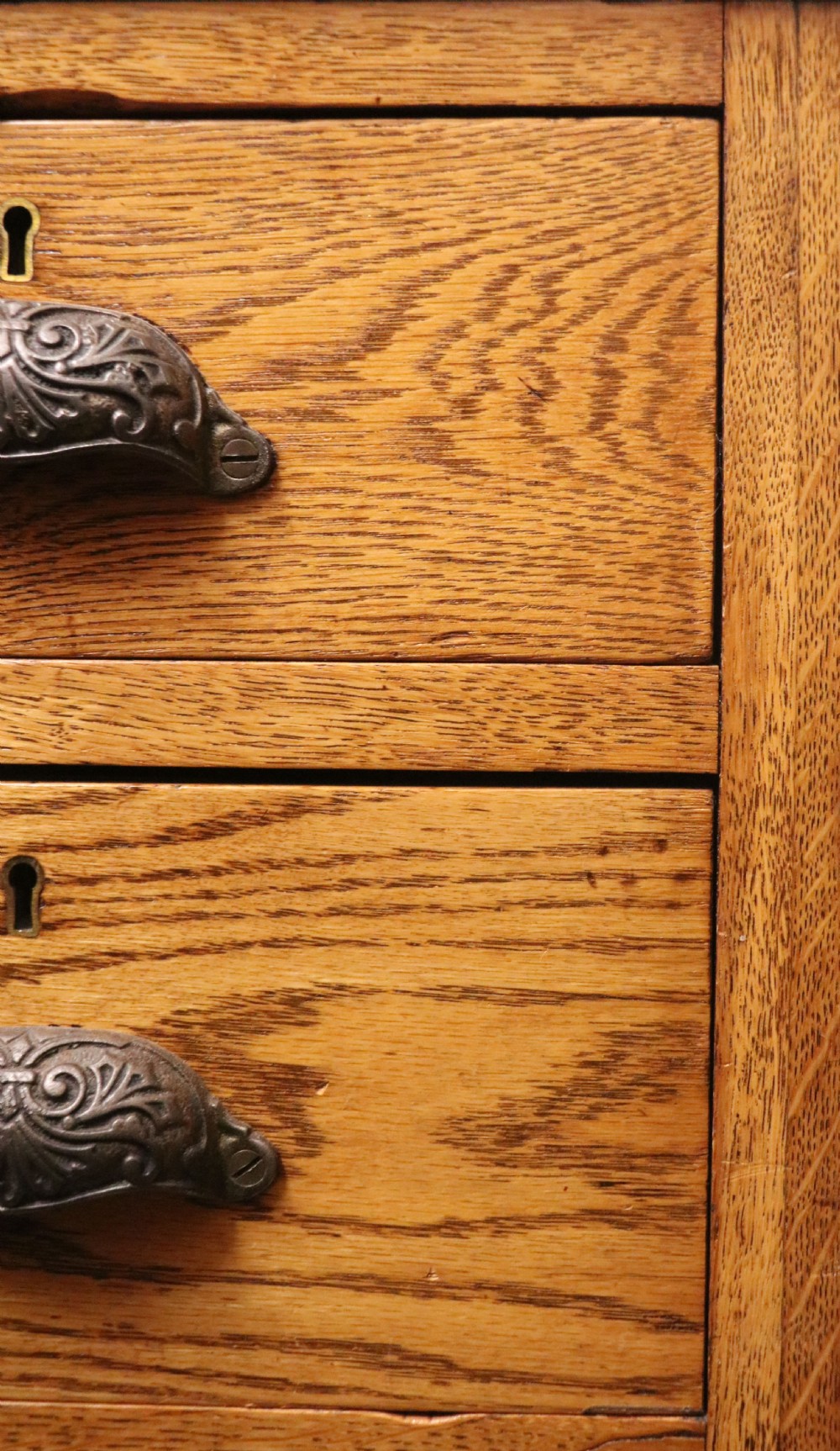 Victorian quality! A lovely late 19th century light oak twin pedestal desk.  View XIV