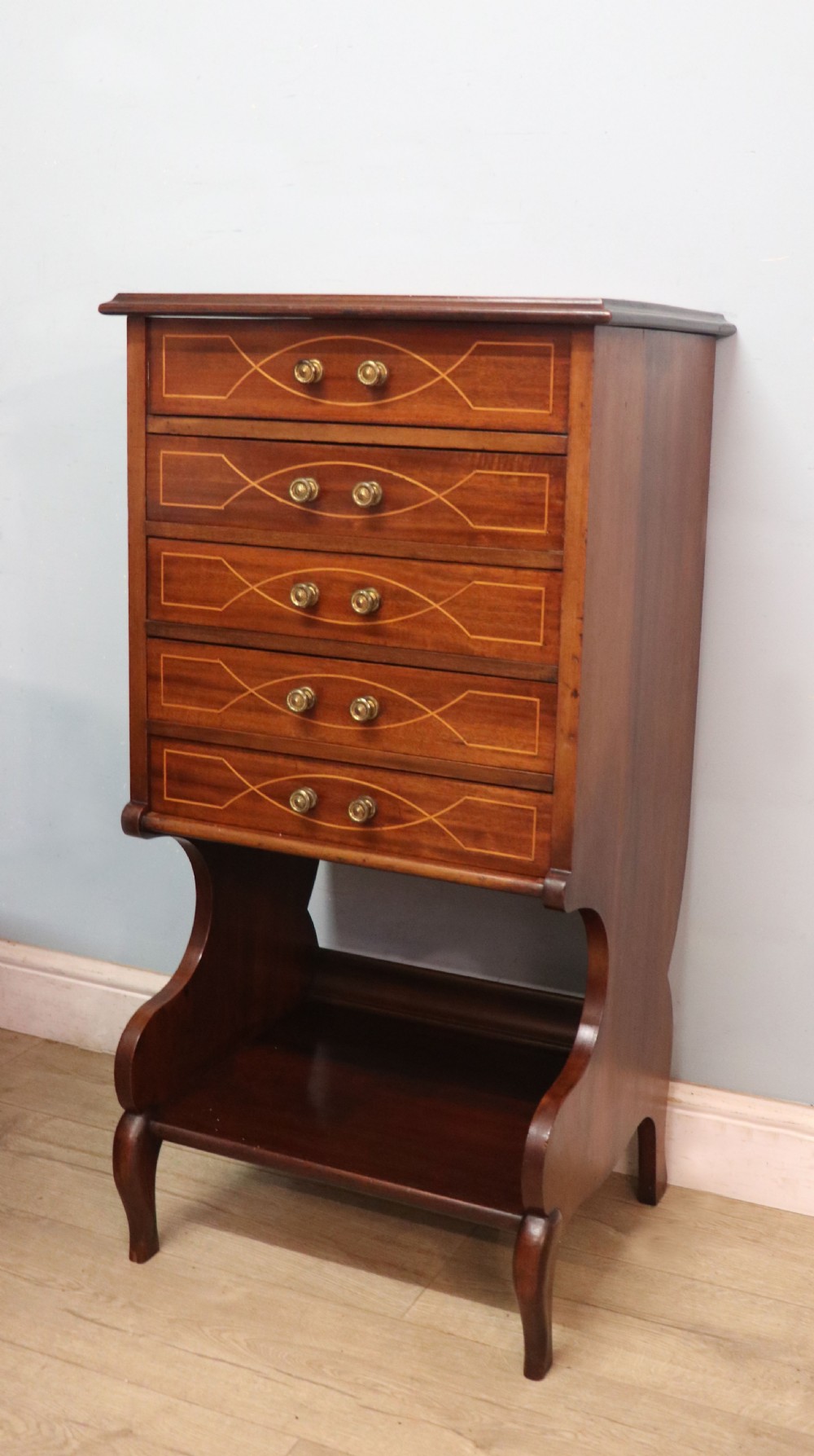 A lovely narrow mahogany and line inlaid music cabinet or chest of drawers View VII