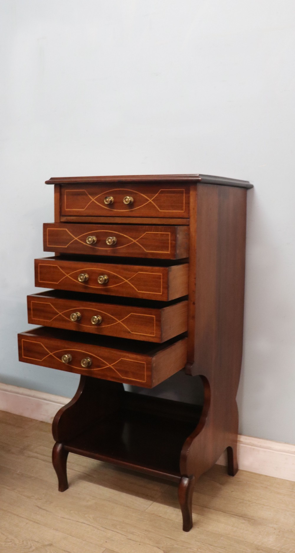 A lovely narrow mahogany and line inlaid music cabinet or chest of drawers View VIII
