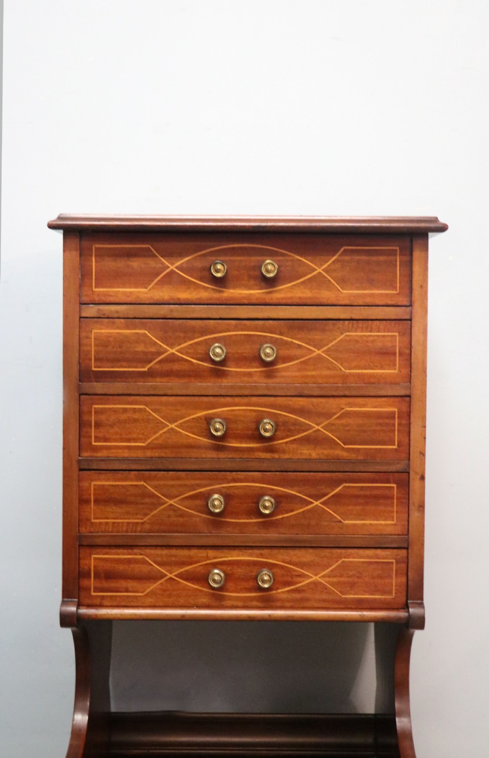 A lovely narrow mahogany and line inlaid music cabinet or chest of drawers View IX