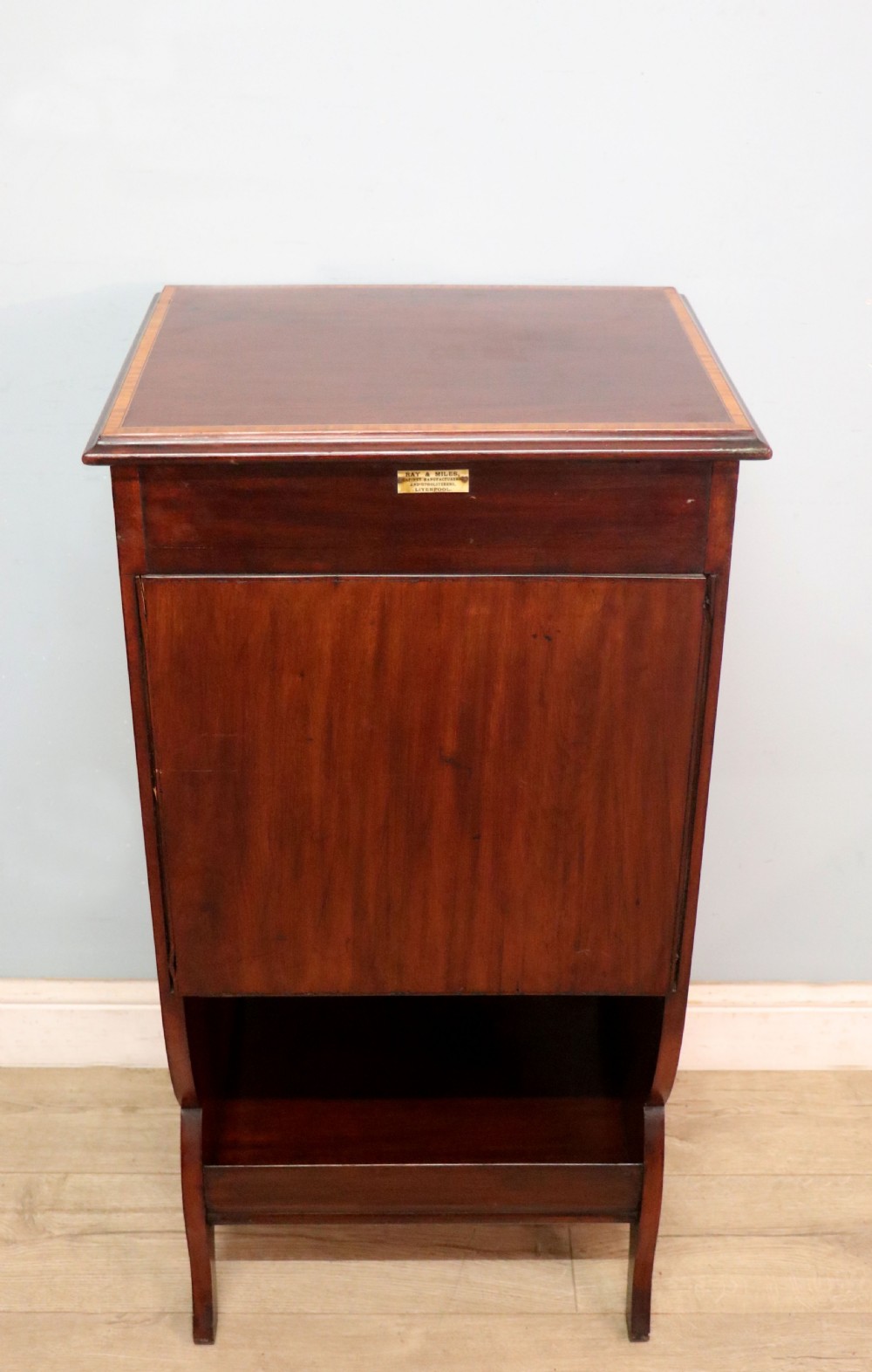 A lovely narrow mahogany and line inlaid music cabinet or chest of drawers View X