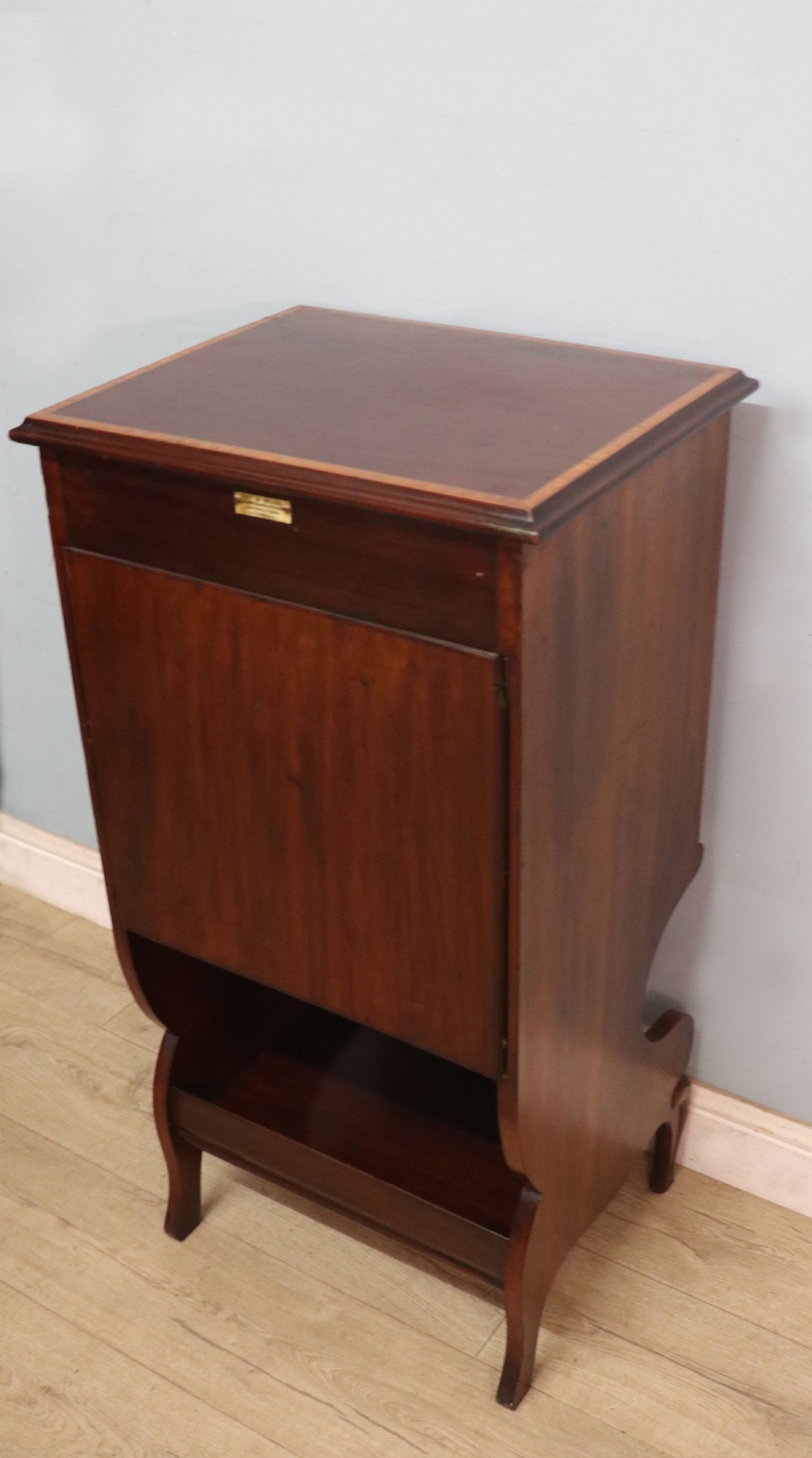 A lovely narrow mahogany and line inlaid music cabinet or chest of drawers View XI