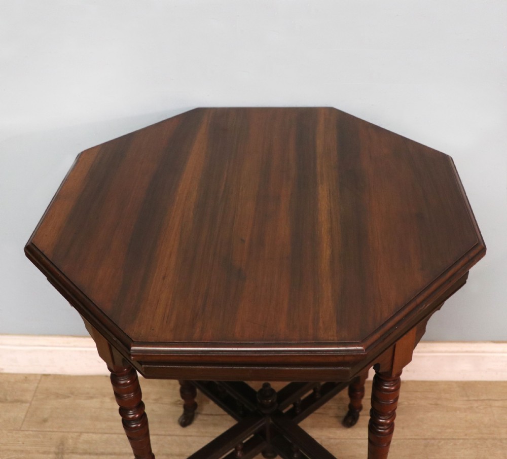 A Late Victorian lovely American walnut octagonal lamp table. View III