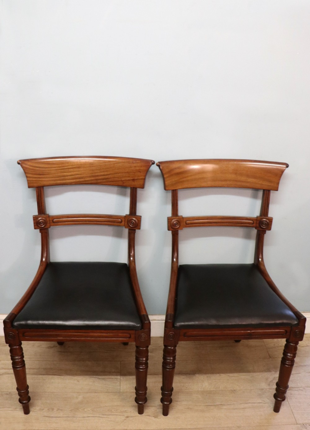 A lovely set of four late Georgian or William IV mahogany bar back dining chairs. View II