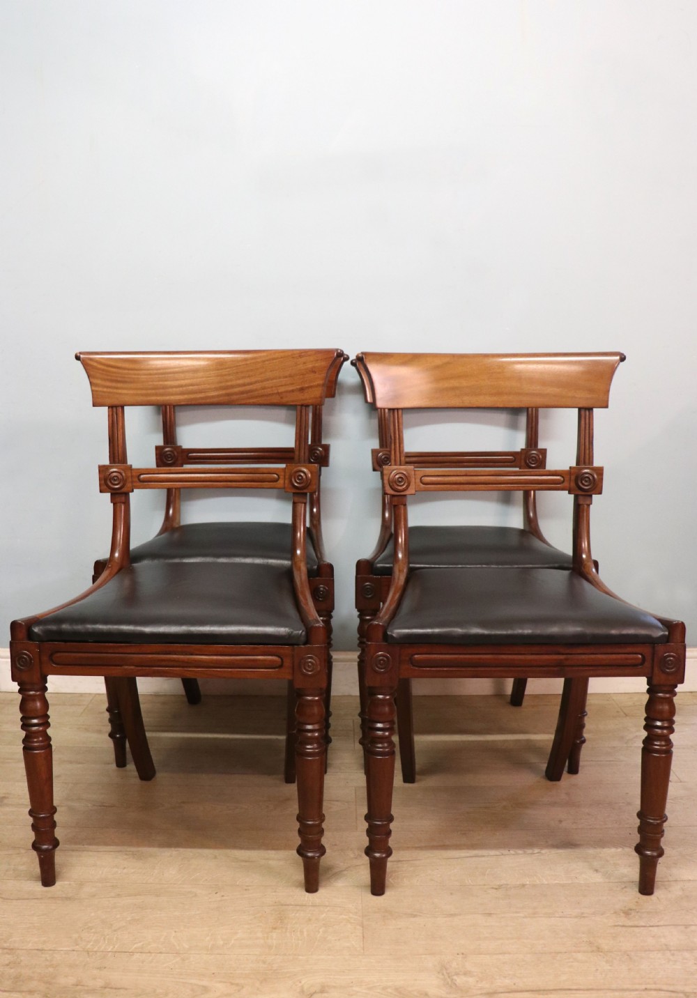 A lovely set of four late Georgian or William IV mahogany bar back dining chairs. View III