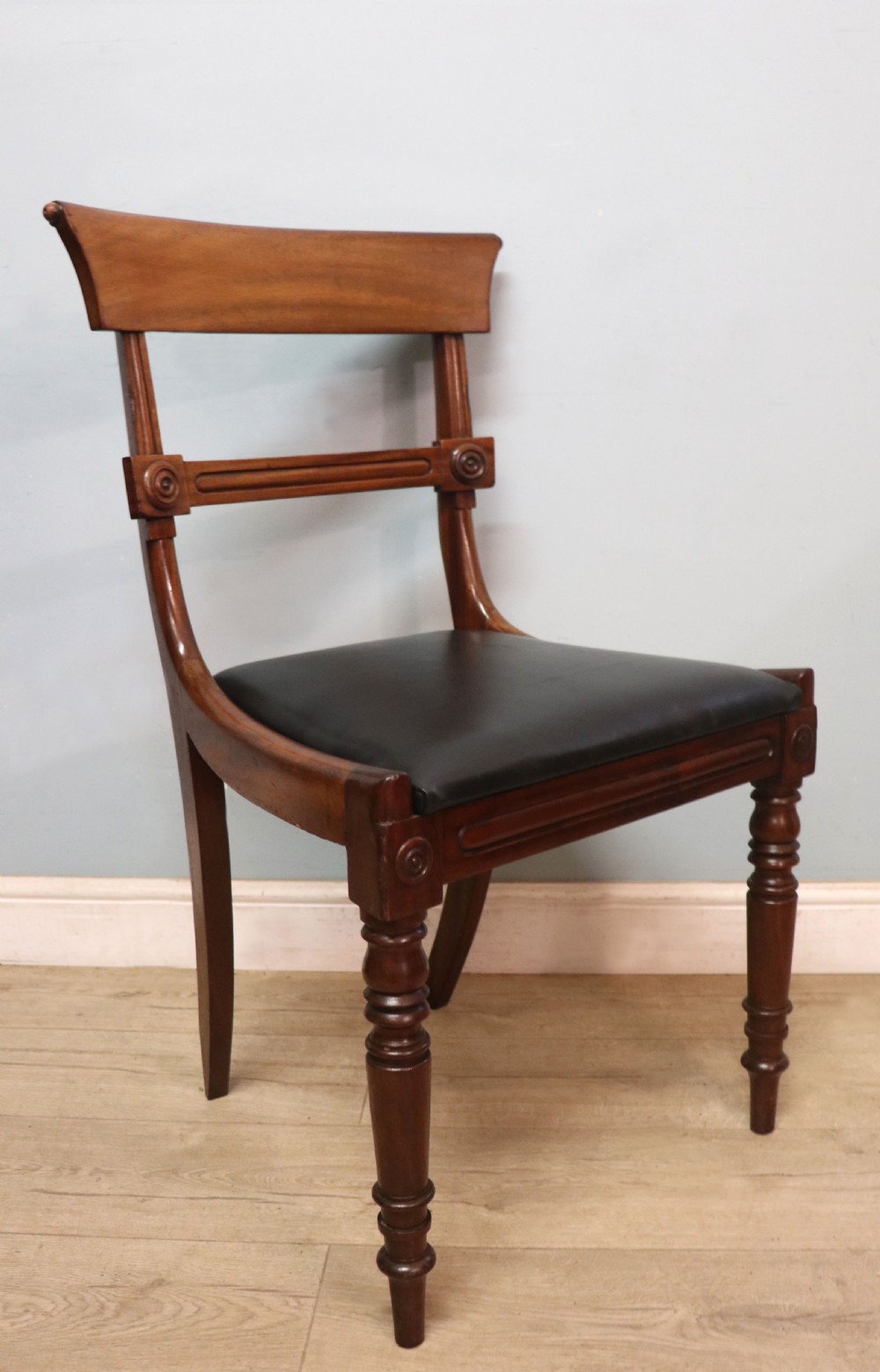 A lovely set of four late Georgian or William IV mahogany bar back dining chairs. View XXII
