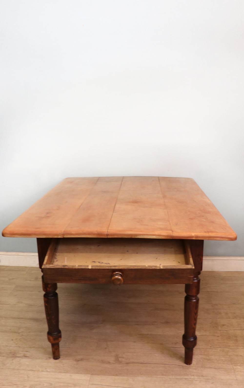 A lovely Victorian pine kitchen table with plank top. View V