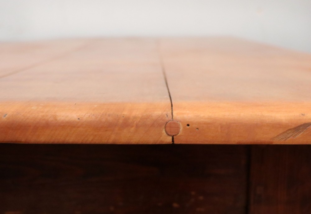 A lovely Victorian pine kitchen table with plank top. View XV