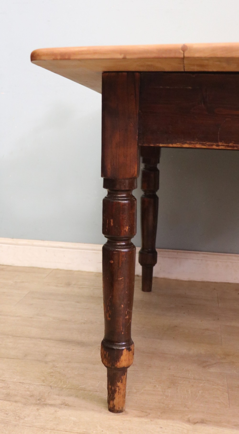 A lovely Victorian pine kitchen table with plank top. View XIX