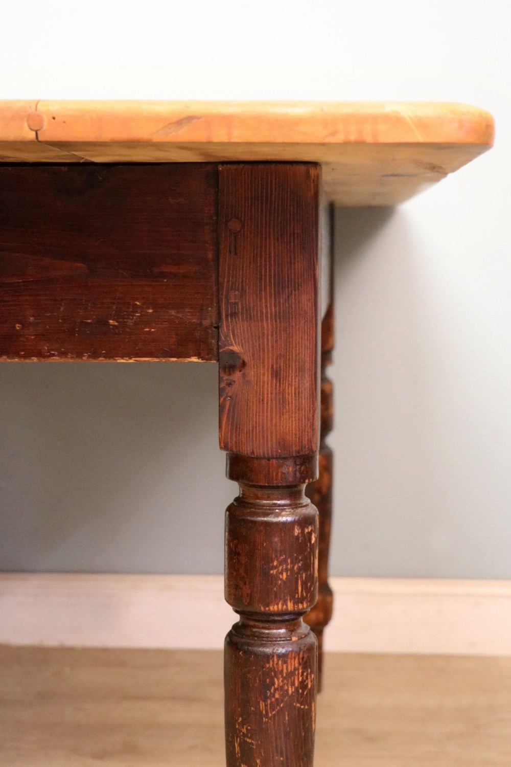 A lovely Victorian pine kitchen table with plank top. View XX