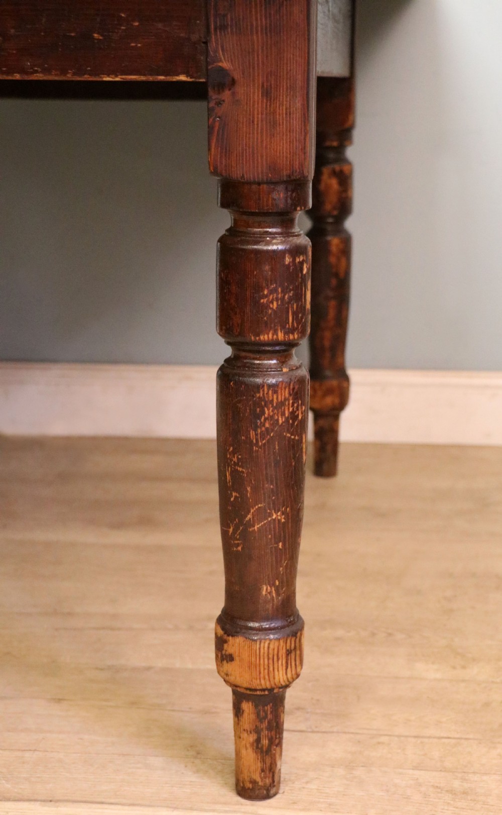 A lovely Victorian pine kitchen table with plank top. View XXI