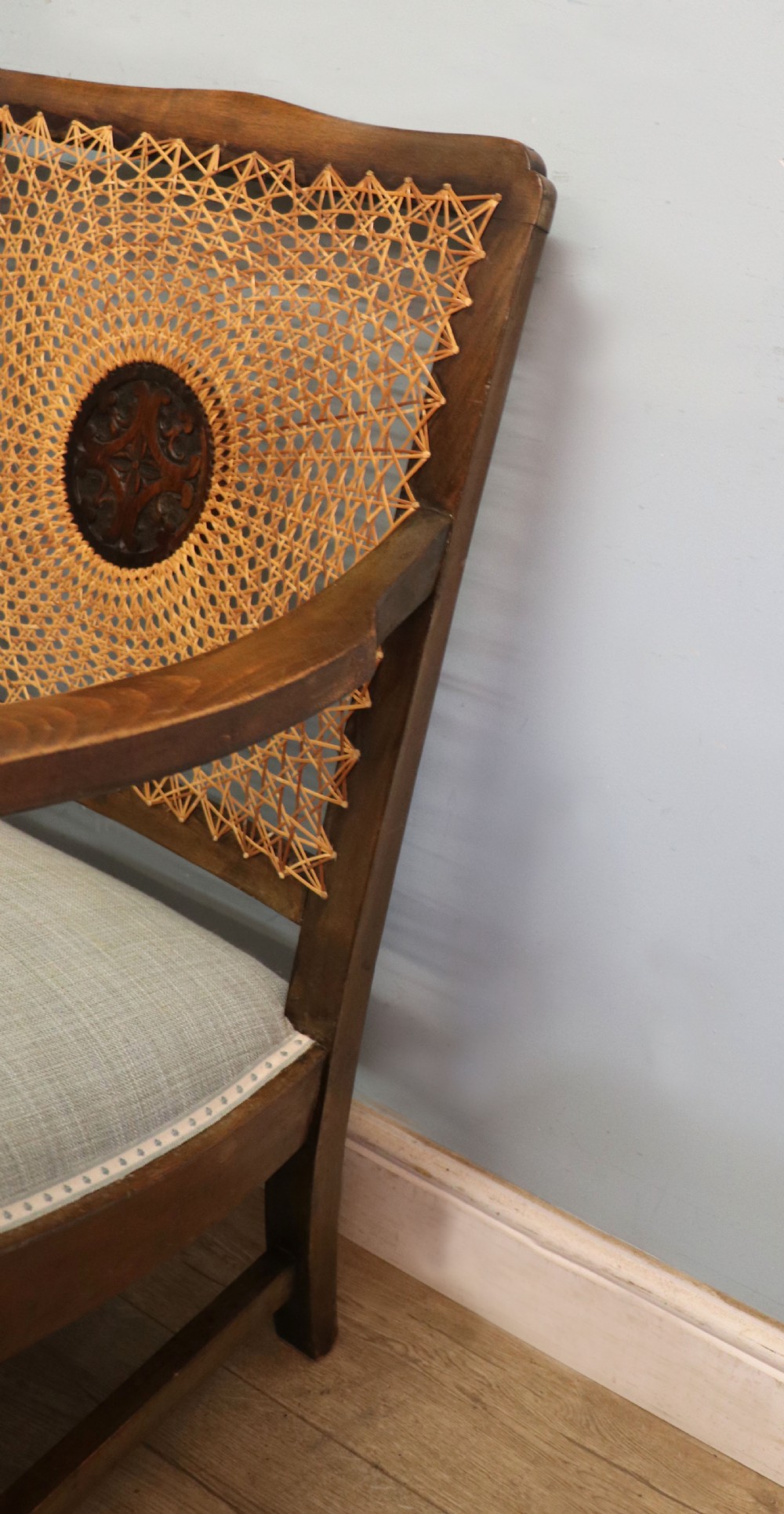  A charming early 20th century two-seater solid oak framed sofa modelled in the late 17th century style.  View XII