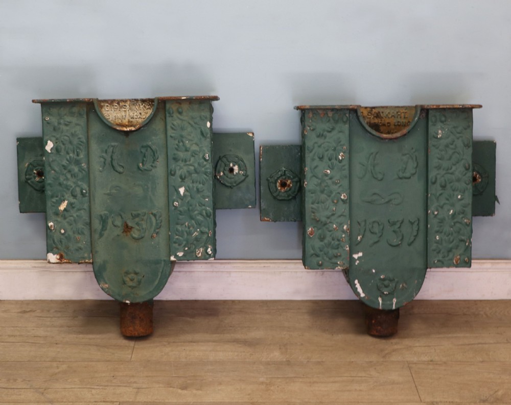  A lovely & unusual original pair of cast iron gutter hoppers.