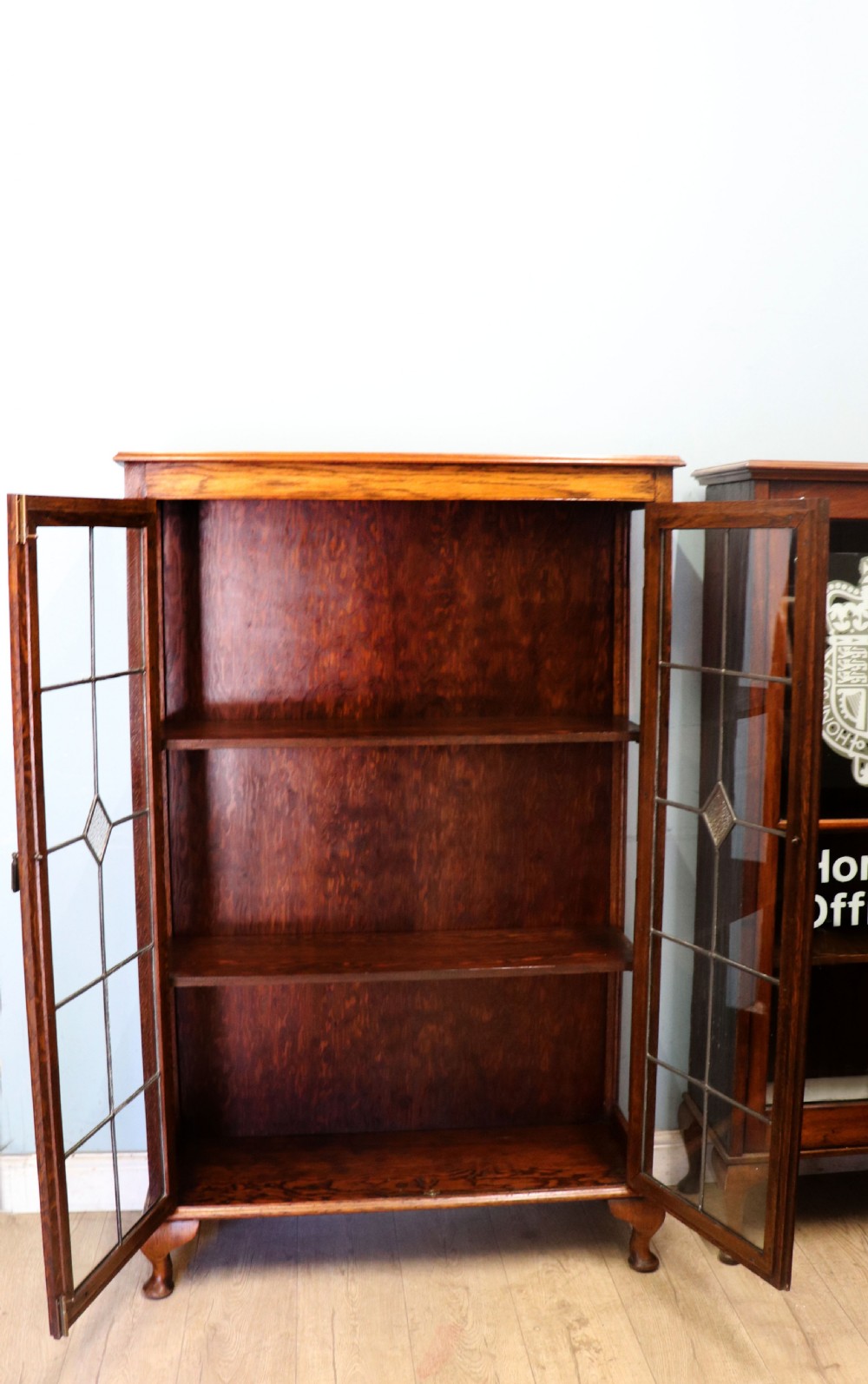 A lovely early 20th century oak framed and lead glazed display cabinet. View III